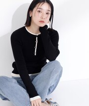 バイカラーフリルトリムニット