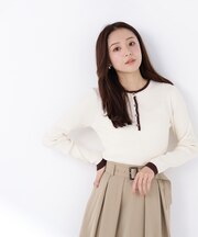 バイカラーフリルトリムニット