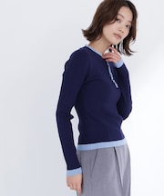 バイカラーフリルトリムニット