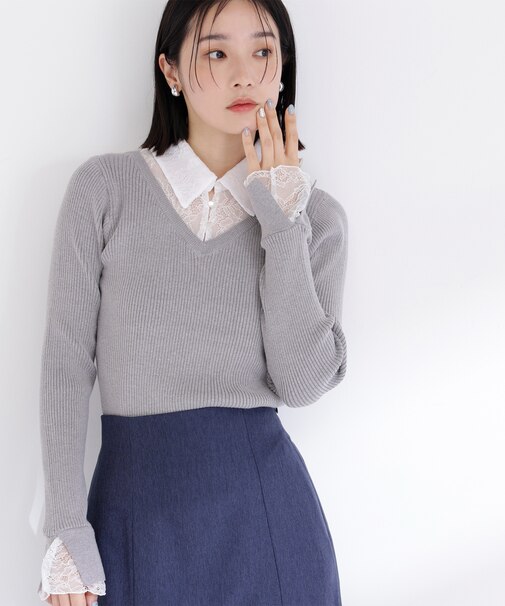 レースカラードッキングニット