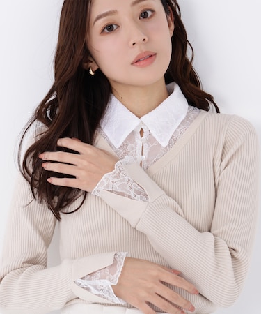 レースカラードッキングニット