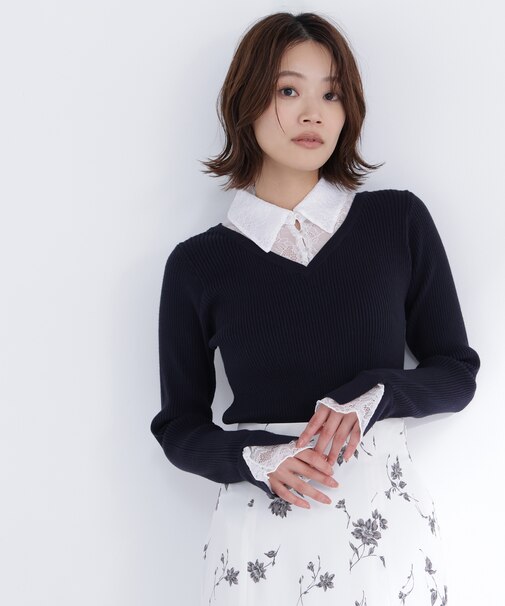 レースカラードッキングニット