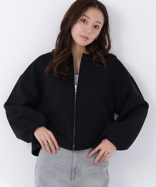 Theory ノーカラーブルゾン　 S 黒 ダブルジップ きれいめ ナイロン2WAYストレッチ ノーカラー ブルゾン