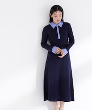 襟付リブニットワンピース