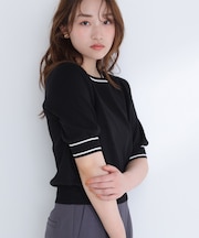 総針ベーシック バイカラーラインニット