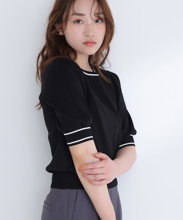 総針ベーシック バイカラーラインニット