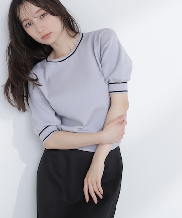 総針ベーシック バイカラーラインニット