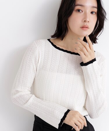 柄編みスカラップニット