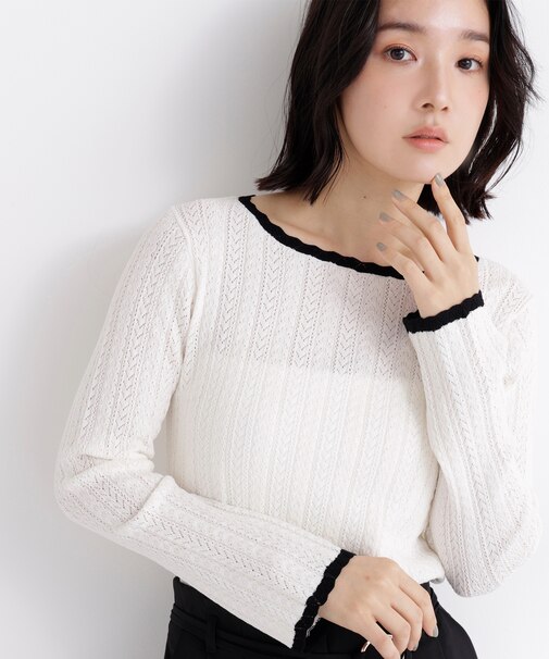 柄編みスカラップニット