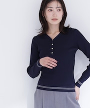 メタルボタンシアーラインニット