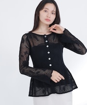 フラワーレースペプラムニット