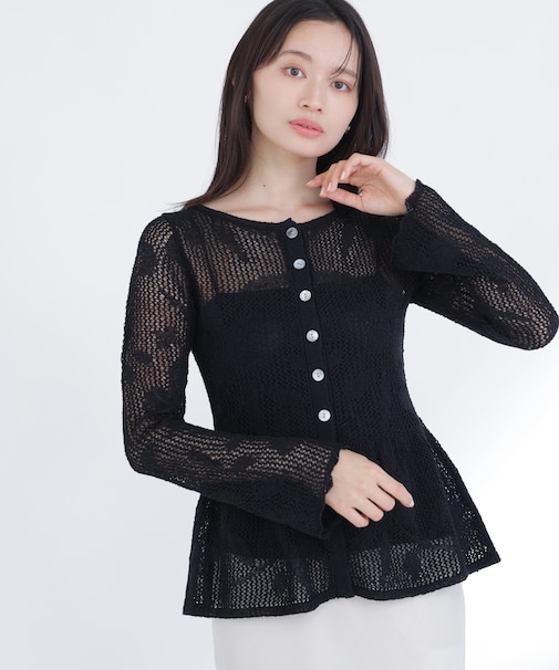 フラワーレースペプラムニット