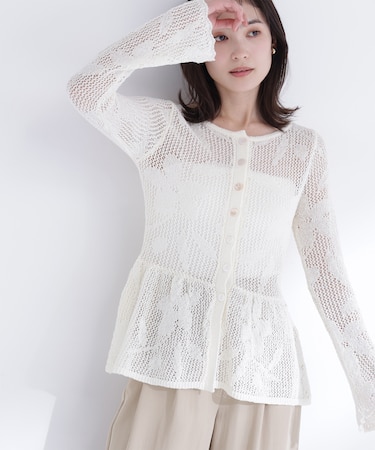 フラワーレースペプラムニット