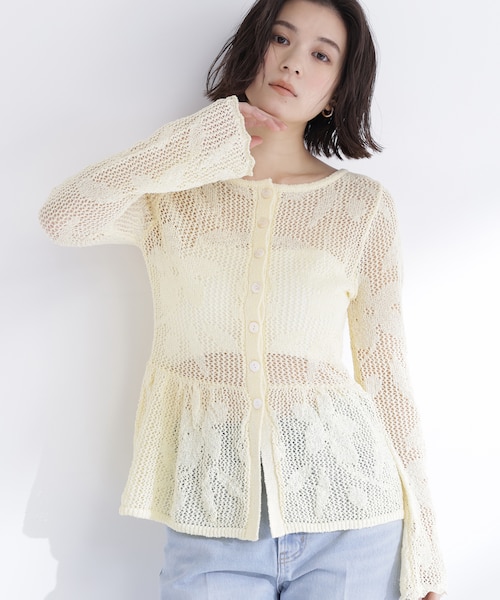 フラワーレースペプラムニット｜ナチュラルビューティーベーシックの