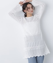 〈N.〉透かし編みニットミニワンピース