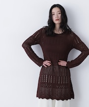 〈N.〉透かし編みニットミニワンピース