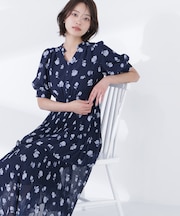 ぼかしフラワープリントワンピース