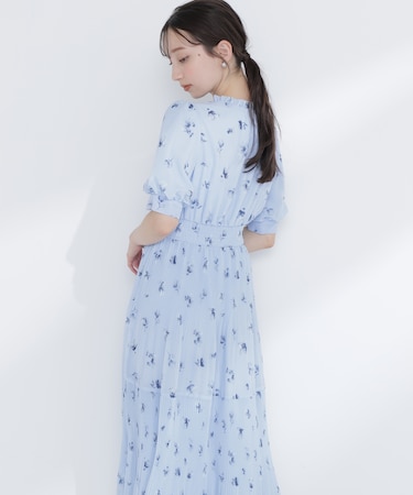 ぼかしフラワープリントワンピース