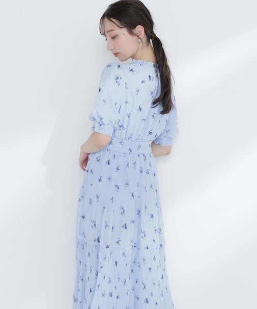 ぼかしフラワープリントワンピース