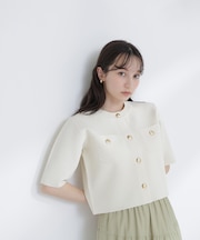 エンブレムボタンニットジャケット半袖