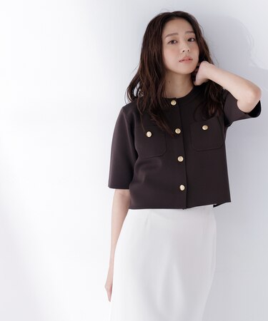 エンブレムボタンニットジャケット半袖