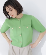エンブレムボタンニットジャケット半袖