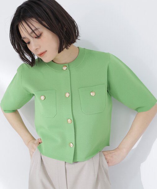 エンブレムボタンニットジャケット半袖