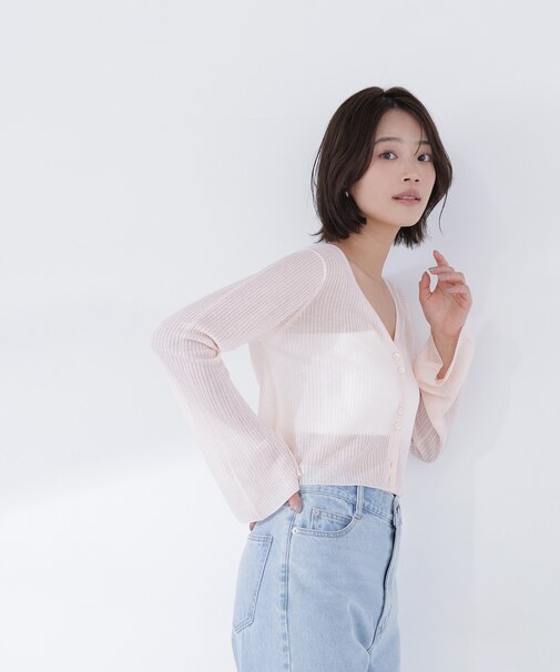 シアーリブクロップドカーディガン