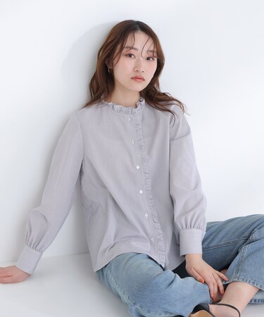 スタンドネックフリルブラウス