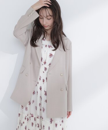 リネンライクダブルブレストボクシージャケット