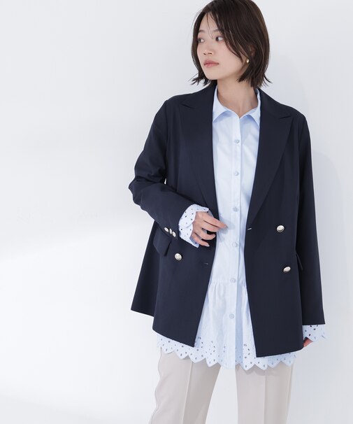 リネンライクダブルブレストボクシージャケット