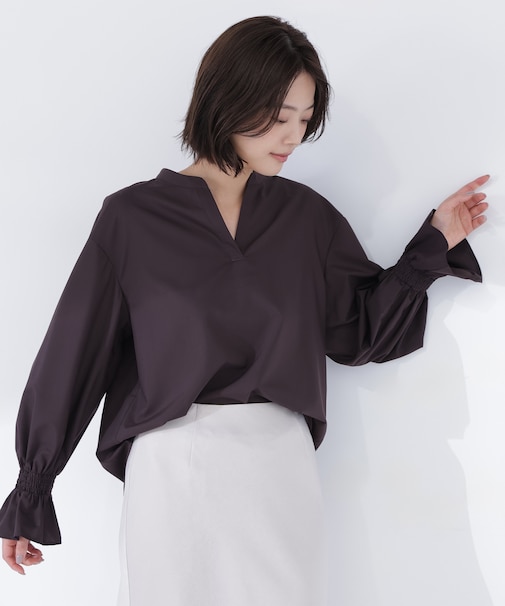 バンドカラースキッパーブラウス