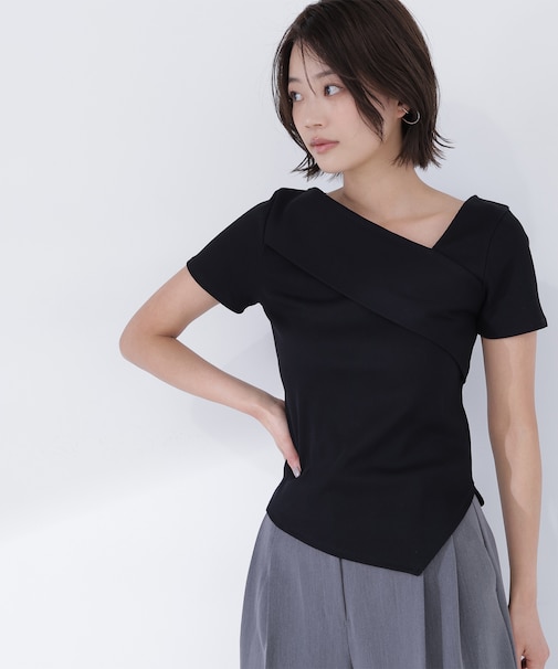 アシメネックリブカットソー