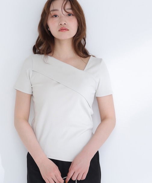 アシメネックリブカットソー