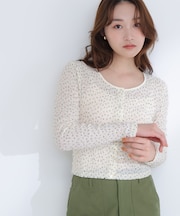 フラワープリントシャーリングカットソー