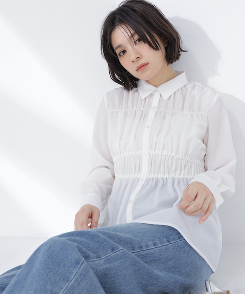シャーリングペプラムシャツ