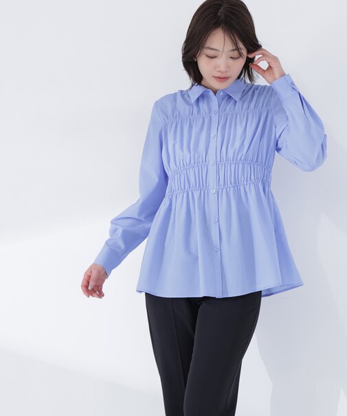 シャーリングペプラムシャツ