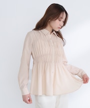 シャーリングペプラムシャツ