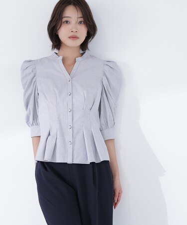 ストライプペプラムブラウス