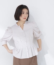 ストライプペプラムブラウス