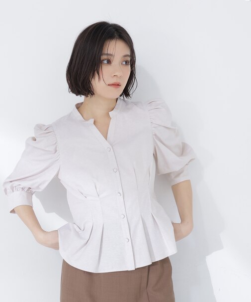 ストライプペプラムブラウス