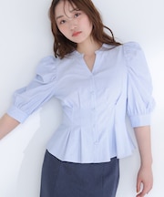 ストライプペプラムブラウス