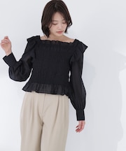 シアーチェックシャーリングブラウス