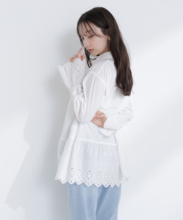 レース切替オーバーシャツ