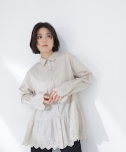 レース切替オーバーシャツ