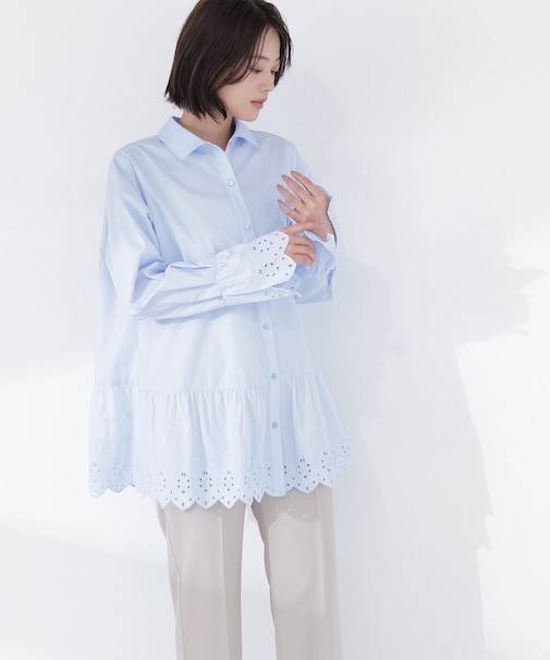 レース切替オーバーシャツ