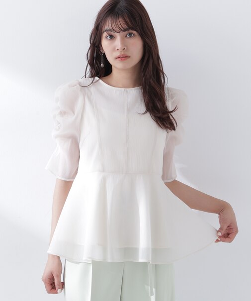 シアーペプラムブラウス半袖