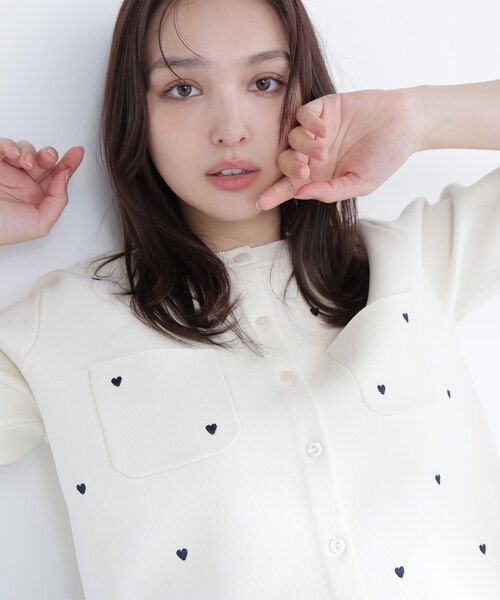 ハート刺繍ニットジャケット｜ナチュラルビューティーベーシックの通販