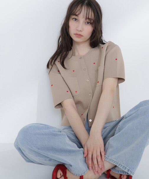 ハート刺繍ニットジャケット