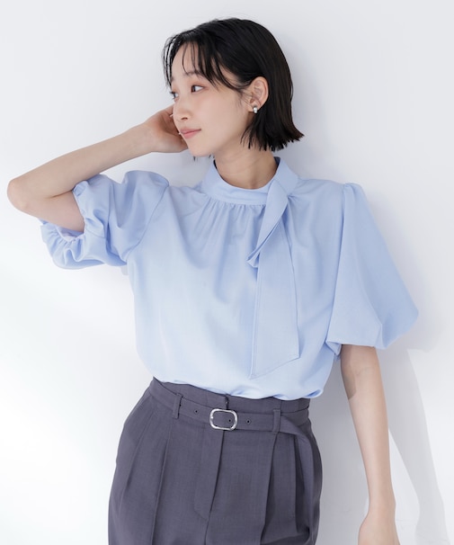 リネンライクサイドタイブラウス